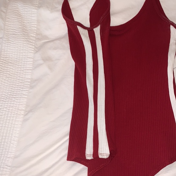 Red bodysuit w/ white stripes on side - Picture 2 of 2